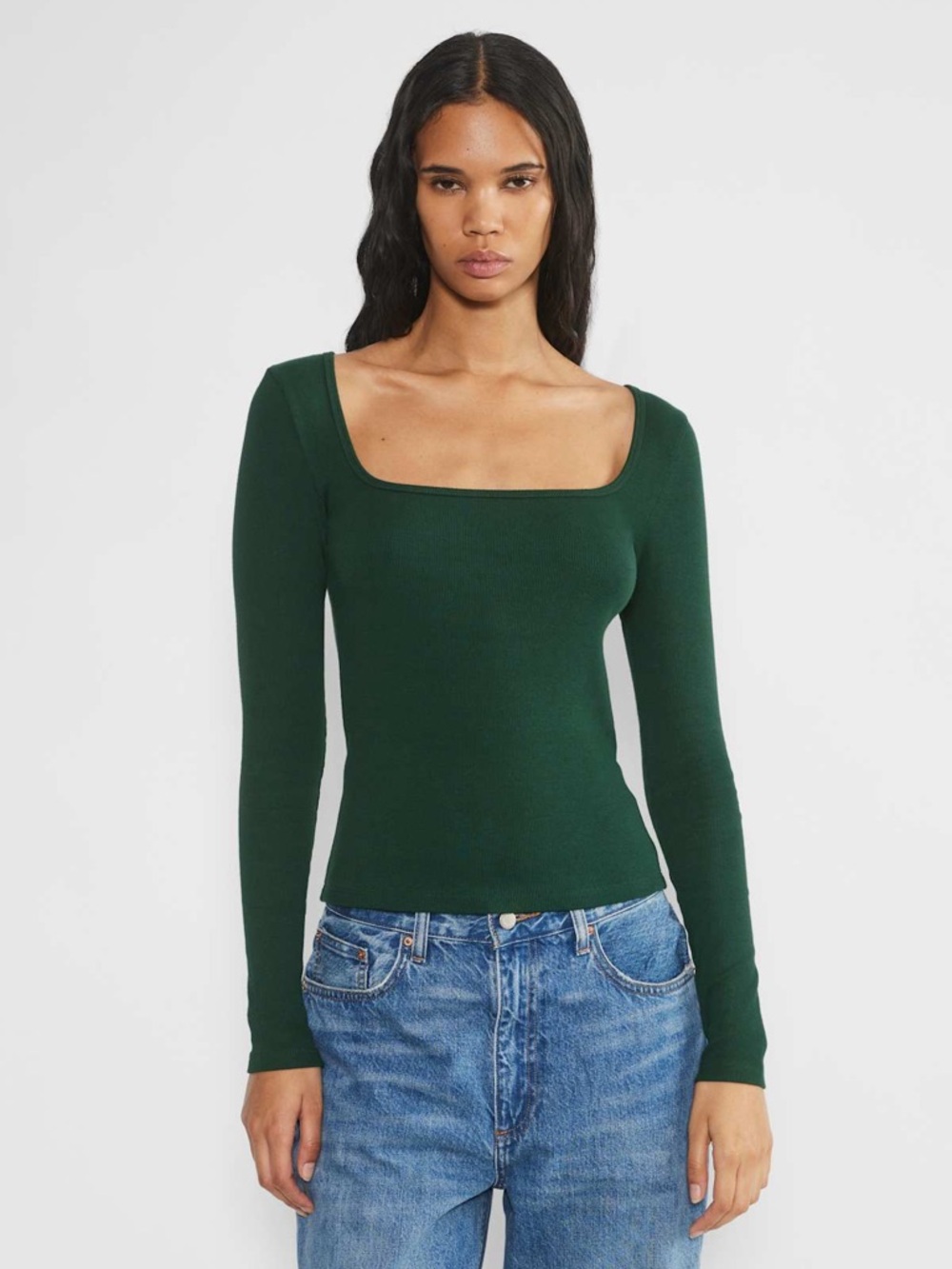 Aritzia HomeStretch™ Rib Squareneck Longsleeve Green Size Medium - Picture 1 of 8